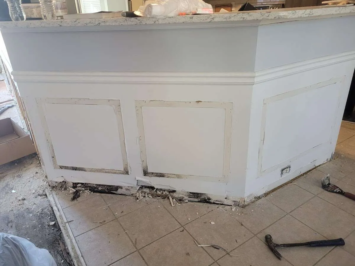Water damage and mold on kitchen during Sewage Cleanup & Sanitation in West Melbourne